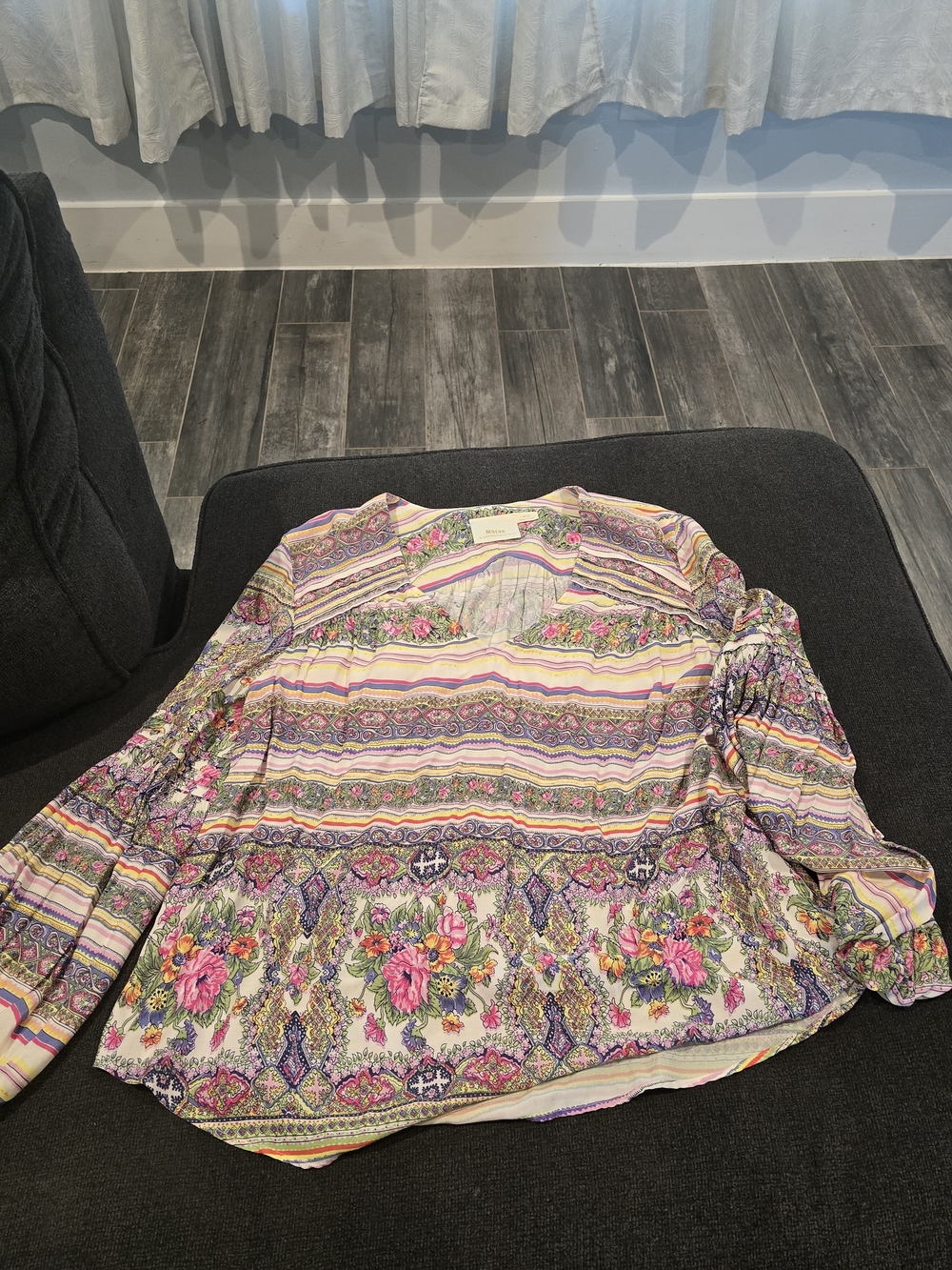 Anthropologie Multicolor Floral Stripe Boho Blouse